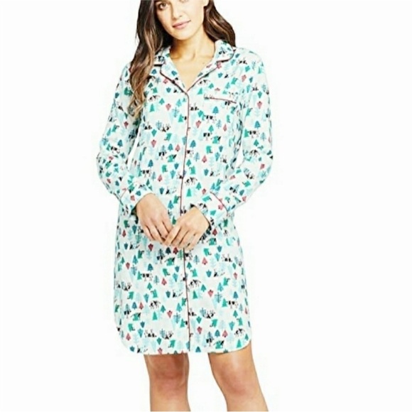 Lands' End 100% Cotton Peeking Cows Flannel Sleep Shirt Nightgown Size M(10-12) - Picture 1 of 5